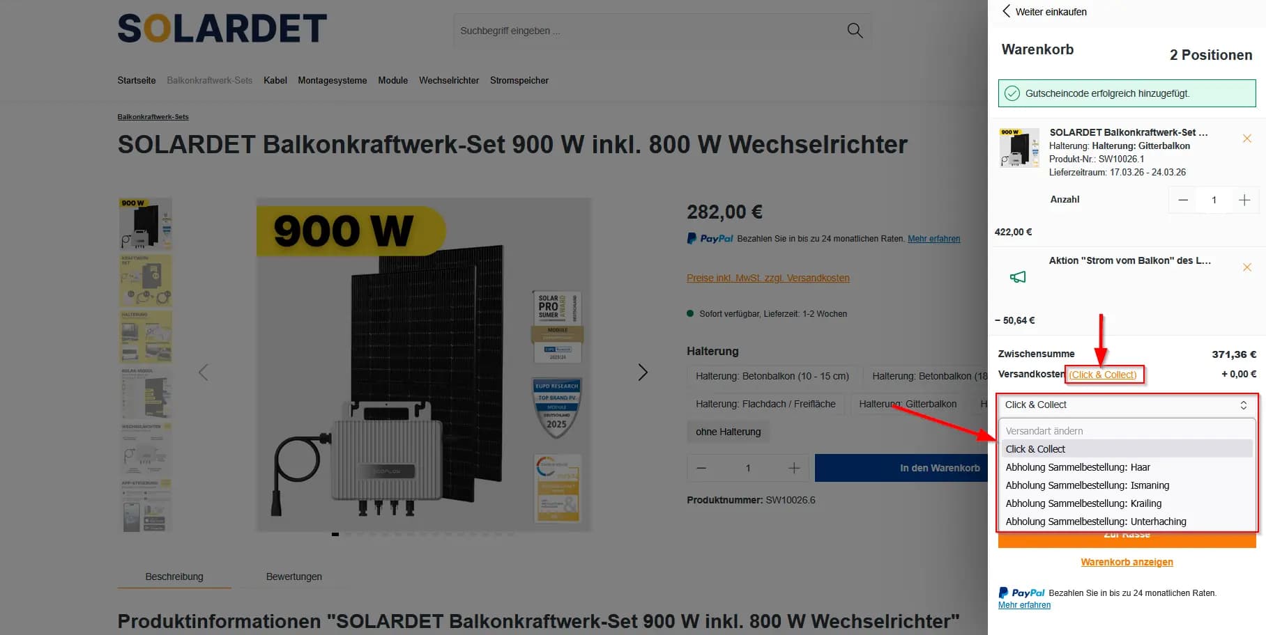 Versandoptionen im Warenkorb